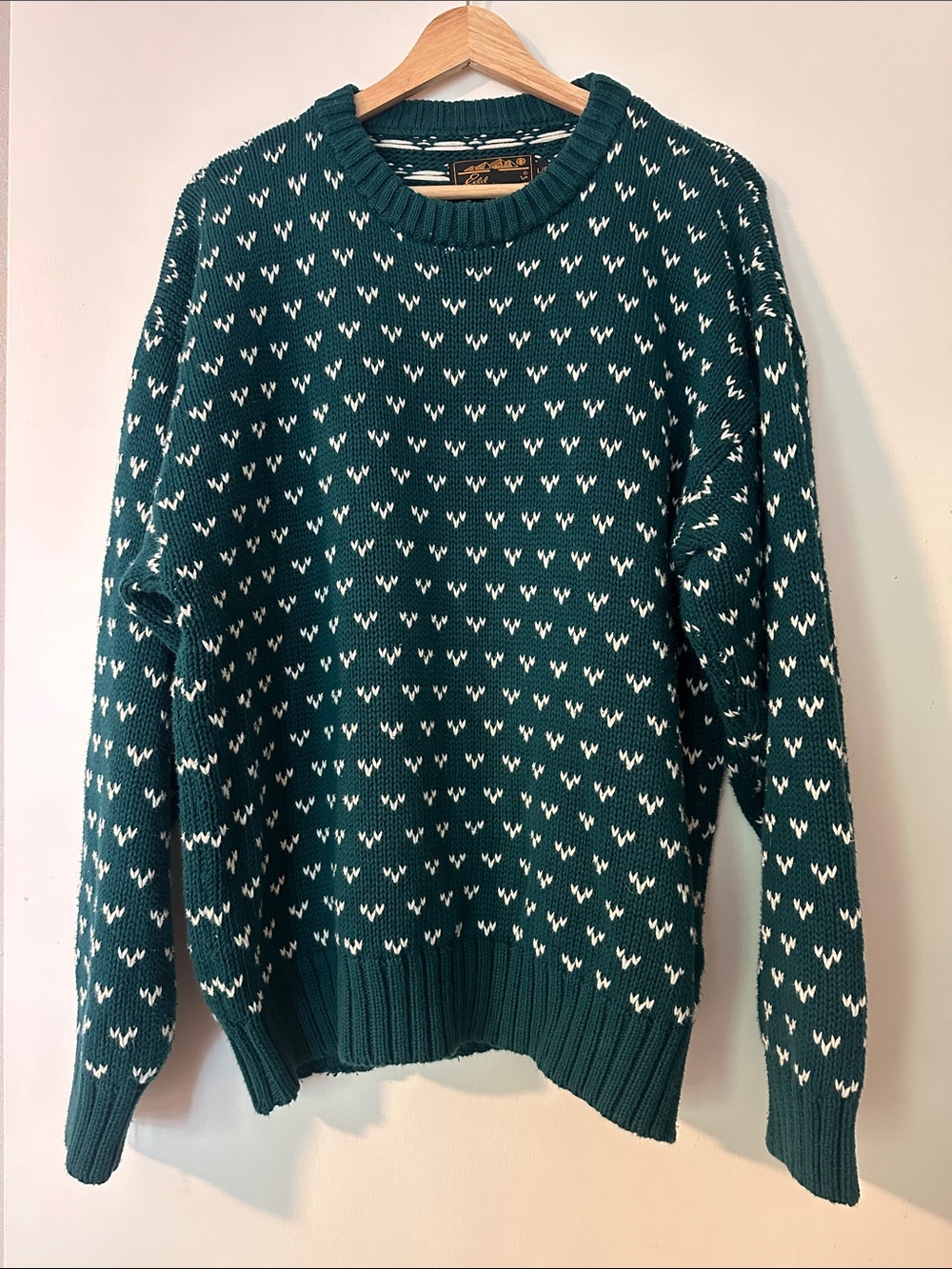 Vintage 80s Eddie Bauer Teal Green Birdseye Crewneck Sweater